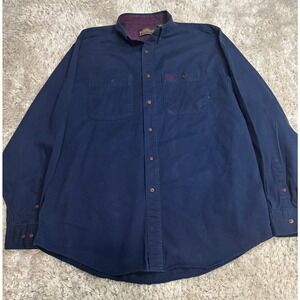 Greatland Apparel Mens Large Tall Navy Blue Cotton Canvas Button Down Shirt L/T